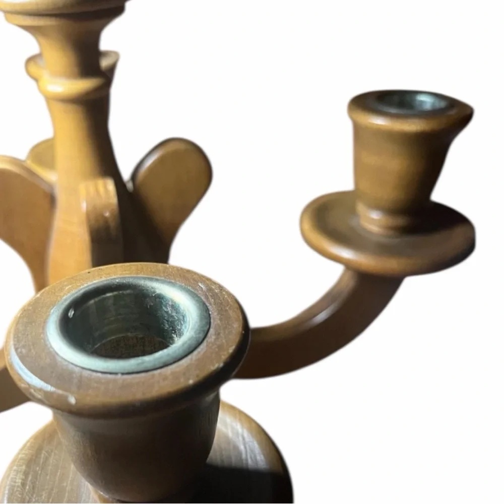 Mid-Century Charles Lesters Turned Wooden 5-Arm Candelabra. Brass inserts - Picture 7 of 8